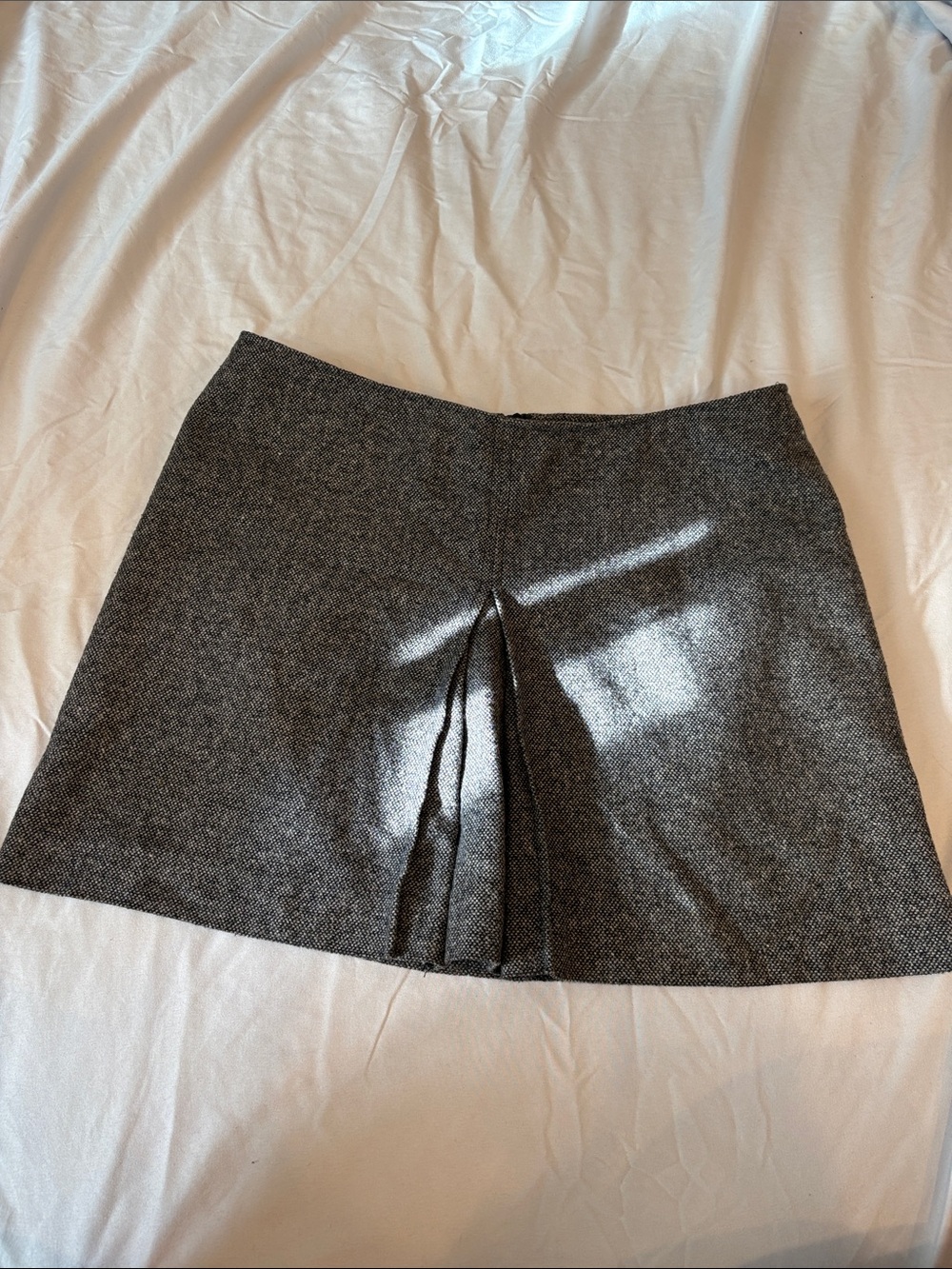 Vintage Tweed Mini Skirt with Front Pleating